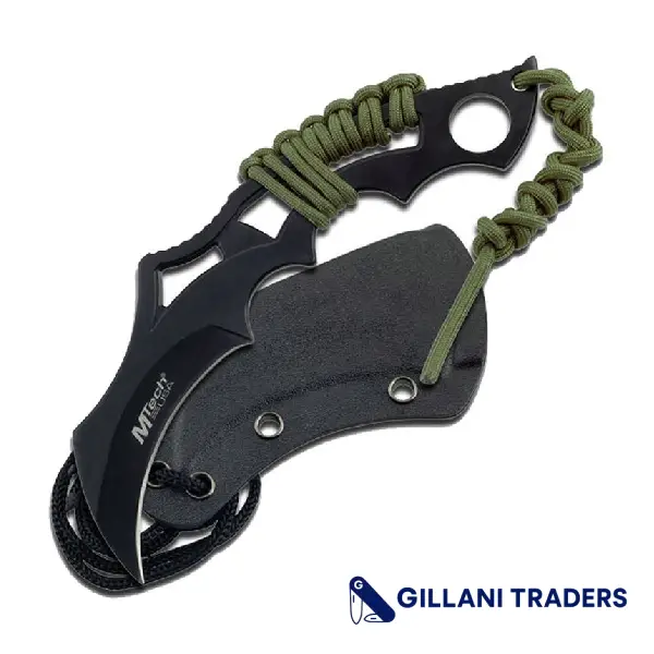 MTech 8" Stainless Steel Full Tang Neck Knife Green Cord Wrapped Handle